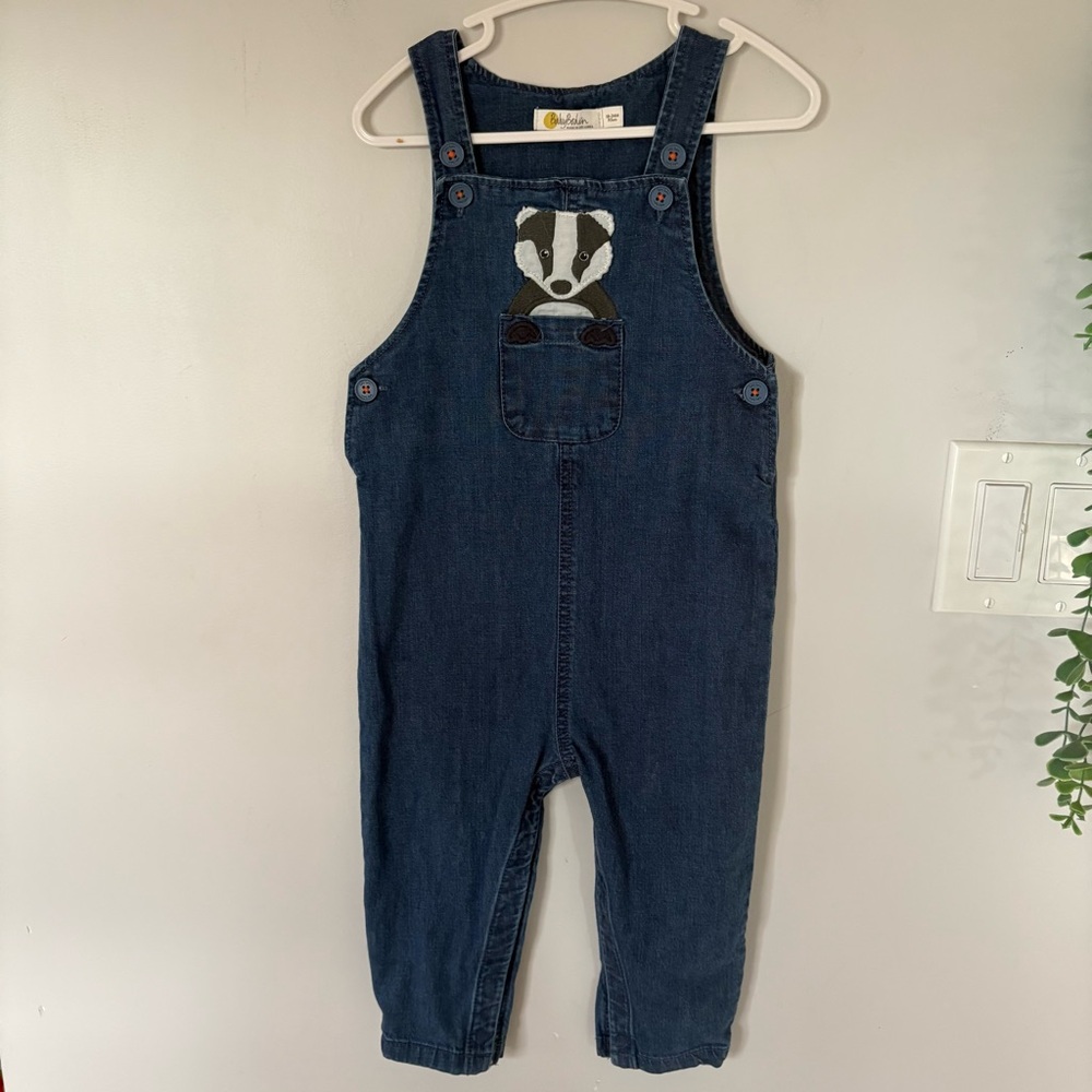 Mini Boden Denim Badger Fox Applique Dungarees 18-24 Month